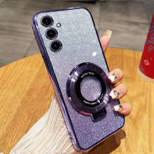 (Purple, Galaxy A30) Luxury Glitter Plating Magnetic Holder Phone Case