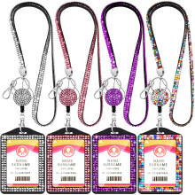 HUSUM 4 sets strass lanyard sprankelende ID-kaarthouder kristal intrekbare badgehaspel strass nek lanyard kaarthouder met metalen sluiting en sleutel