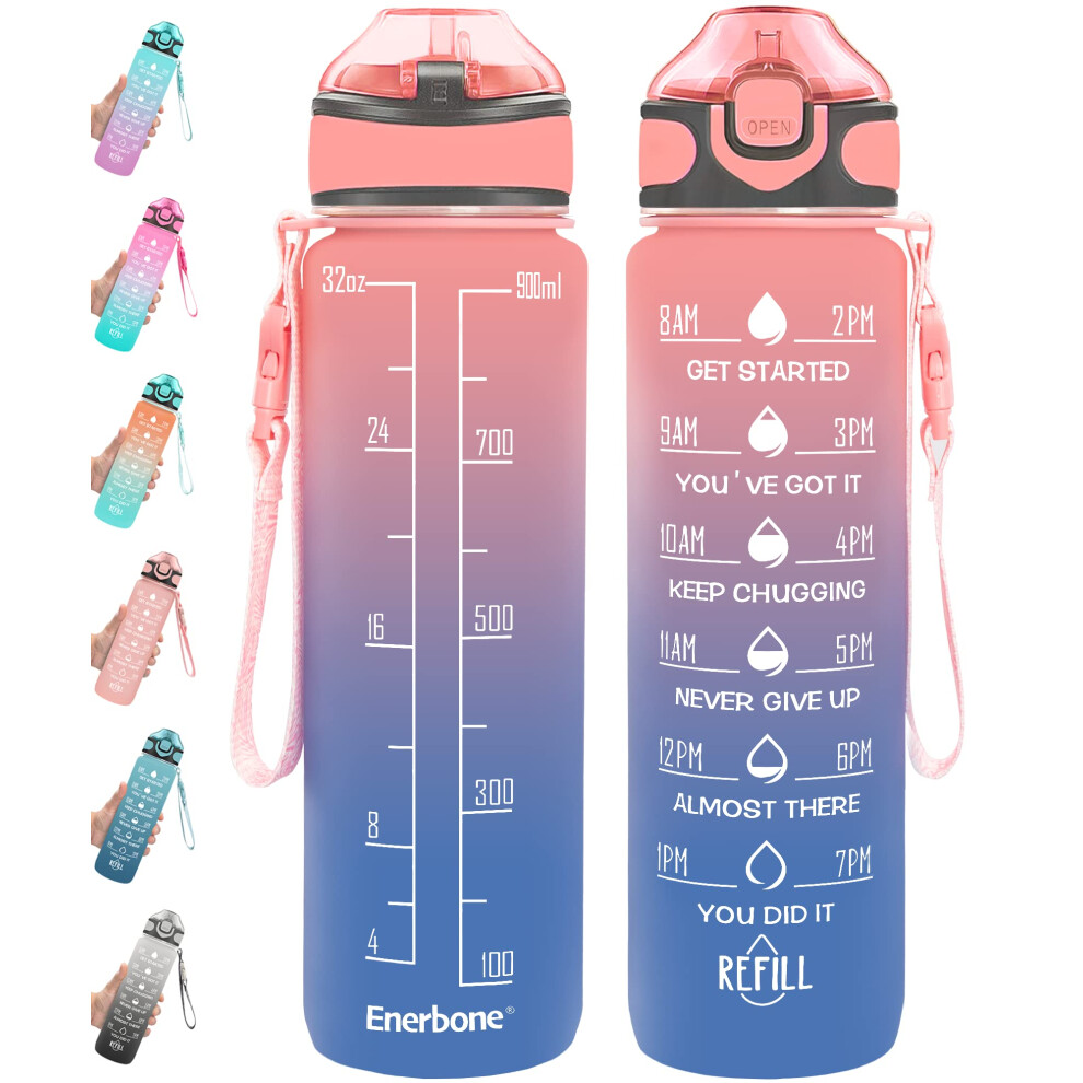 Enerbone 32 oz Water Bottle with Times to Drink and Straw  Motivational Drinking Water Bottles with Carrying Strap  Leakproof BPA & Toxic Free  Ensure-image-OPC-PFM8VXY-NEW