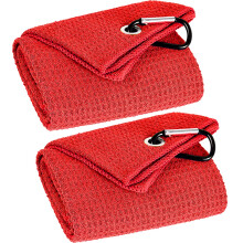 Towels de golfe com tr   s dobras de embalagem de 2 pacote de golfe, padr   o de waffle de tecido de microfibra premium com toalhas de golfe vermelha