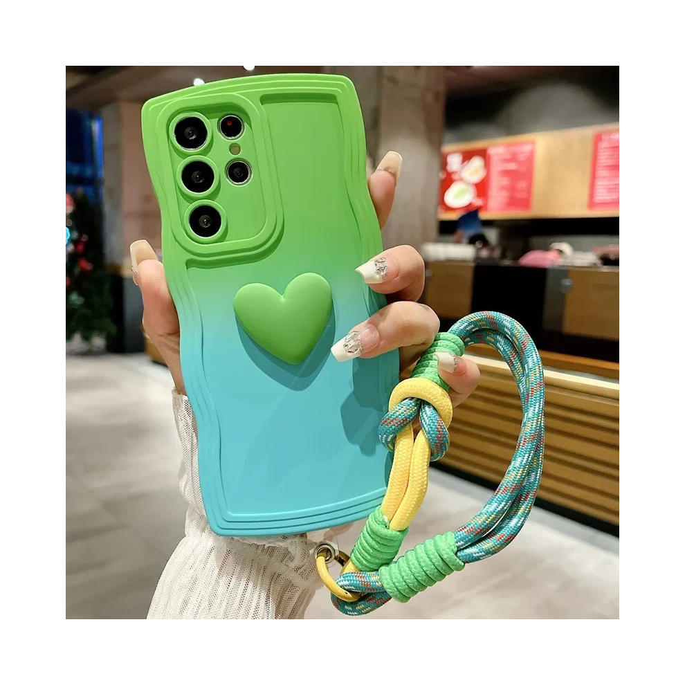 (Green Blue, Galaxy S21) Love Heart Gradient Wrist Strap Case For Samsung G Blue,Green 967855037592