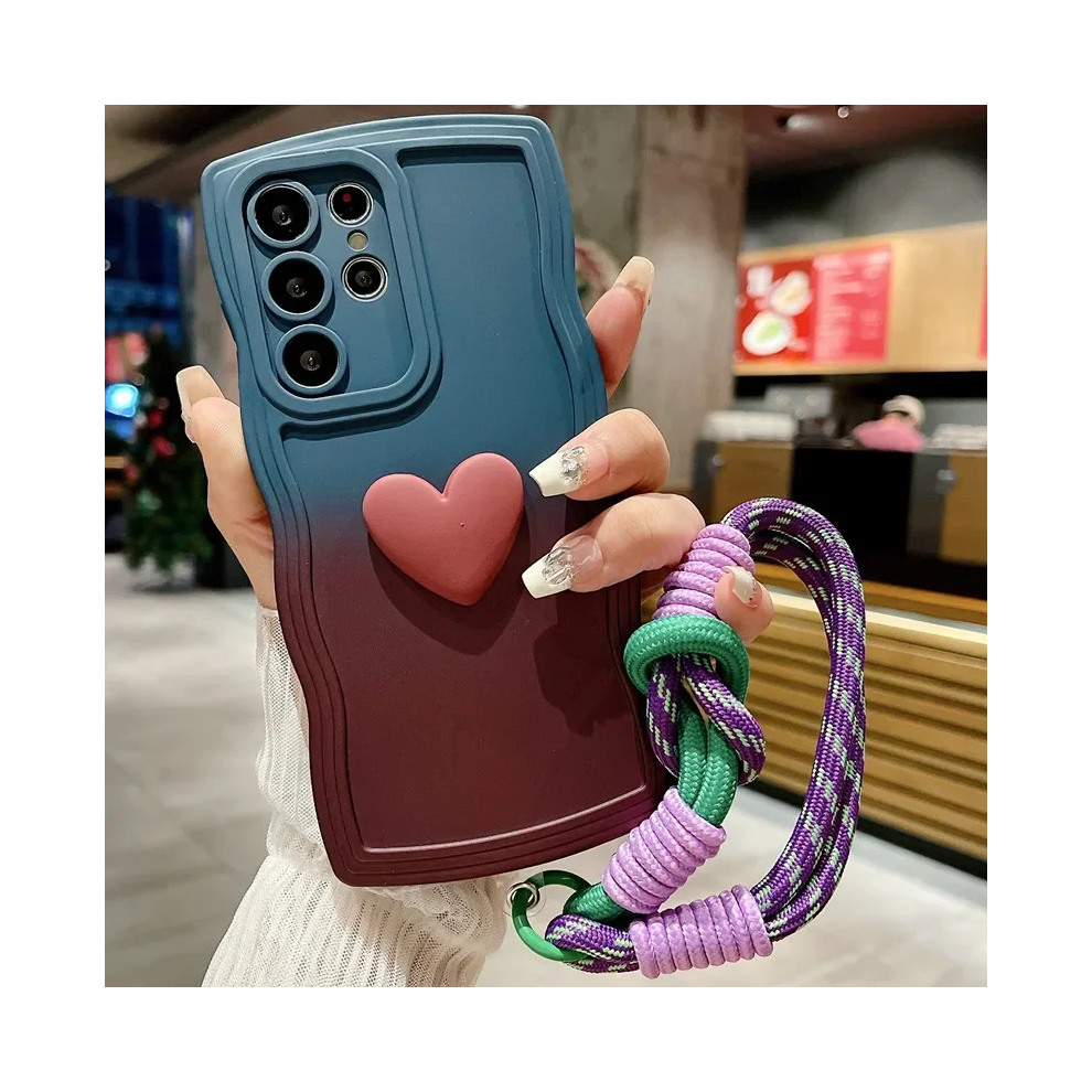 (Blue Red, Galaxy S21) Love Heart Gradient Wrist Strap Case For Samsung G Blue,Red 967855037639