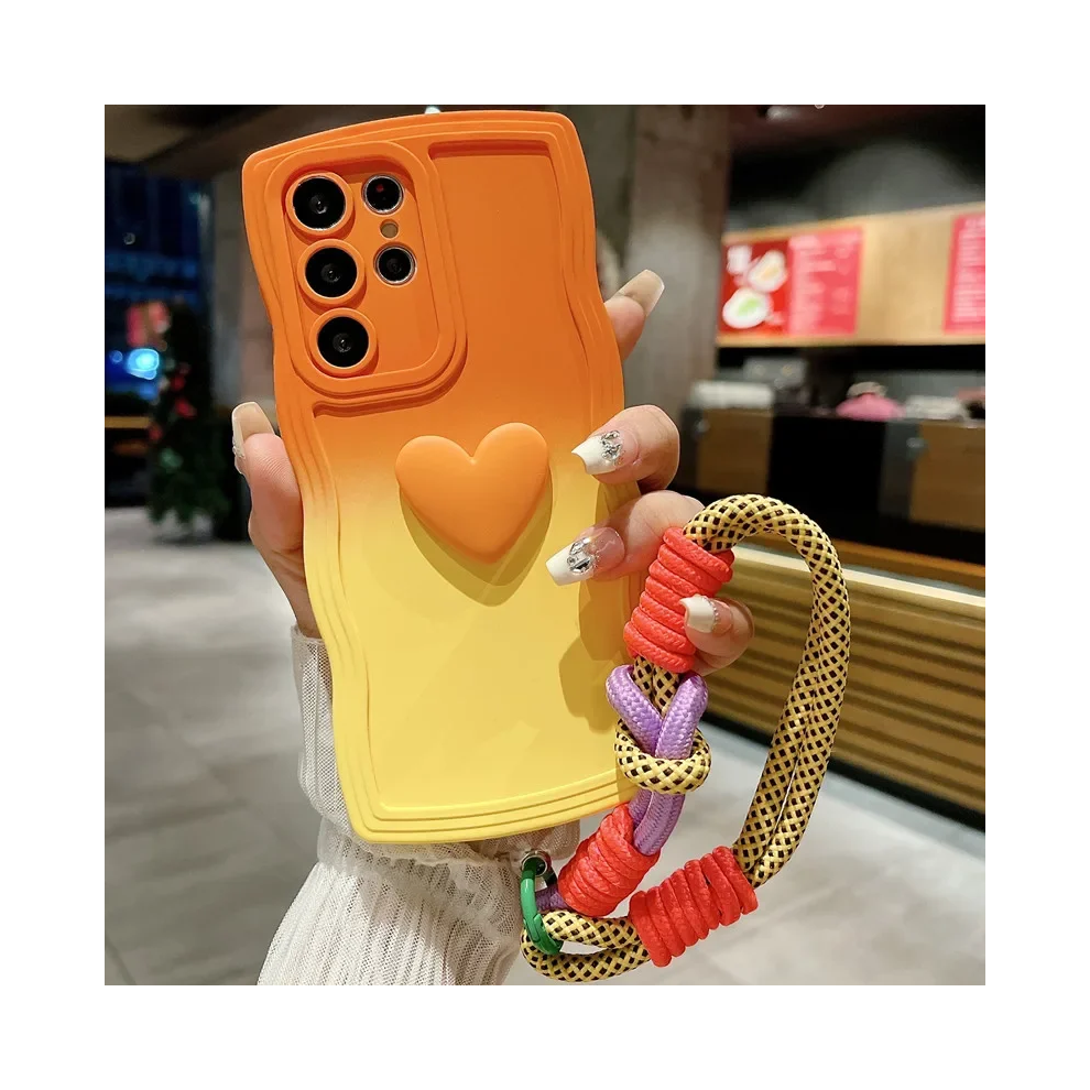 (Orange Yellow, Galaxy S22) Love Heart Gradient Wrist Strap Case For Samsung G Orange,Yellow 967855037806