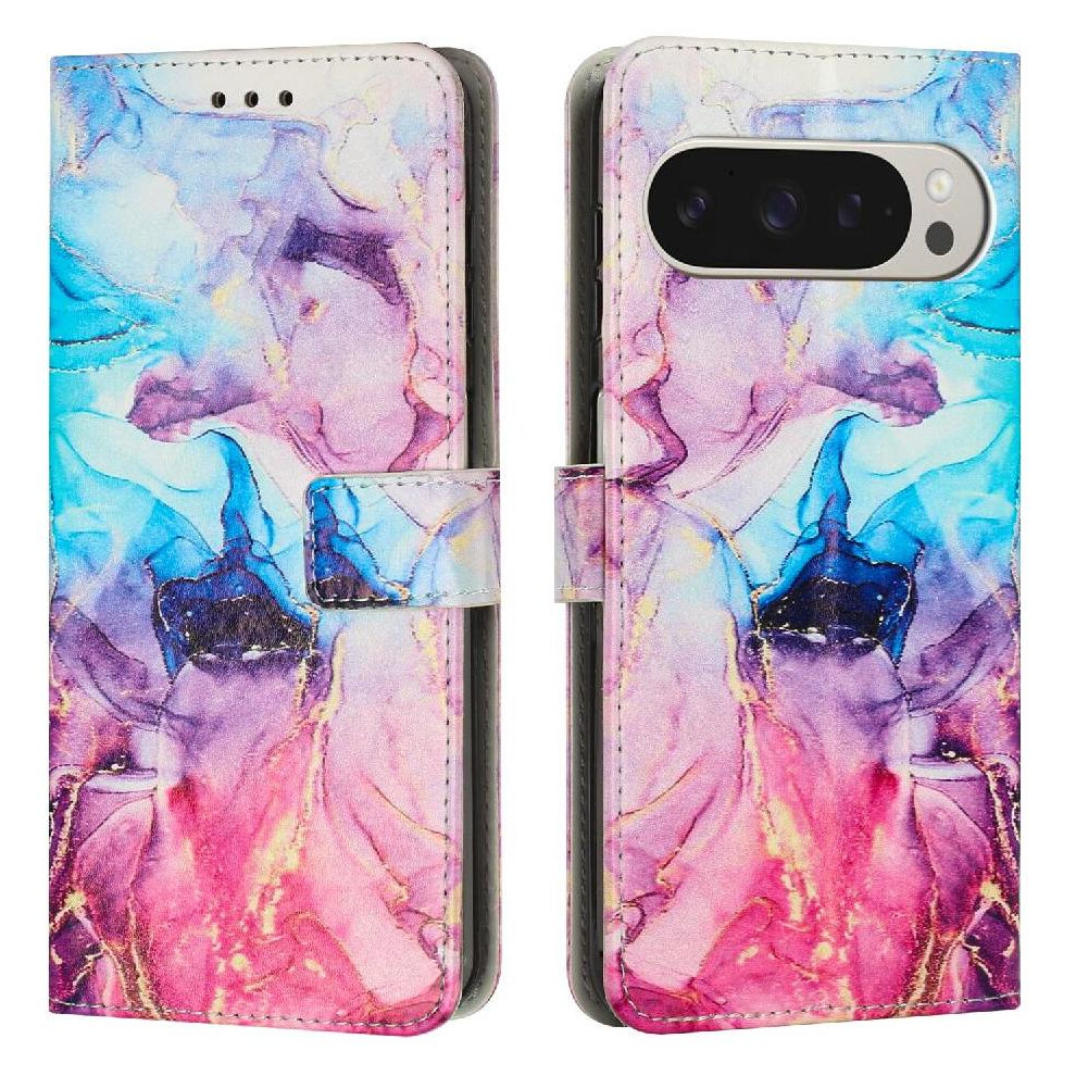 (Pinkish ) Flip Case For Google Pixel 9 Pro Xl Buckle Flap Card Insertion Painted Marble Wallet Case Purple 764490341899