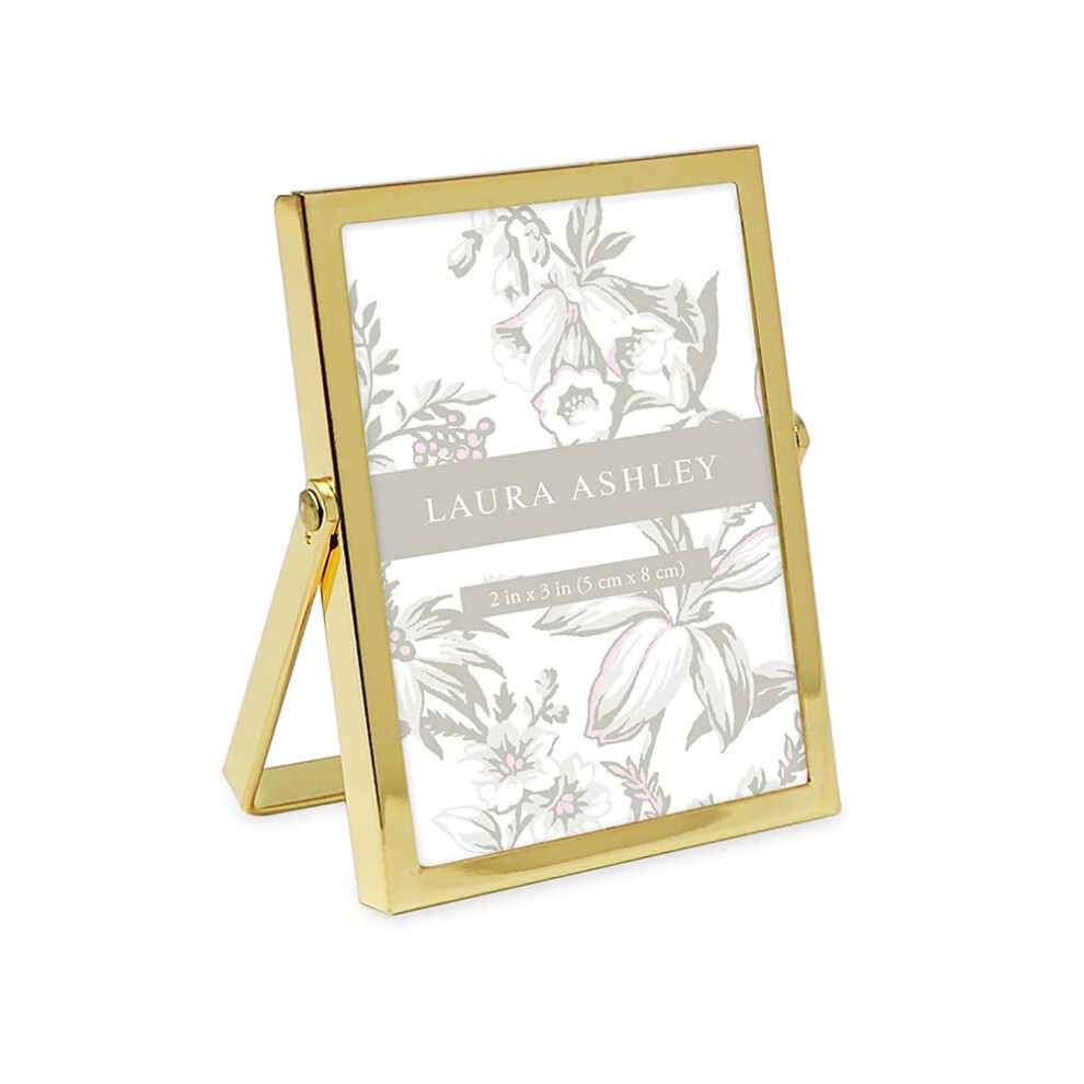Laura Ashley 2X3 Gold Flat Metal Picture Frame (Vertical) With Pull-Out Easel Stand, Made For Tabletop, Counterspace, Shelf And Desk (2X3, Gold)-image