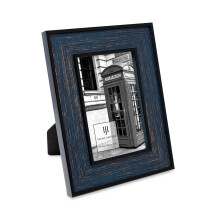 Isaac Jacobs 4x6 Navy w/Gold Vertical & Horizontal Double Border Picture Frame w/Black Fabric Easel Wall-Mountable Made for Tabletop & Gallery Home