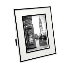 Isaac Jacobs 5x7 White w/Black Vertical & Horizontal Double Border Picture Frame w/Black Fabric Easel  Wall-Mountable  Made for Tabletop & Gallery  Ho