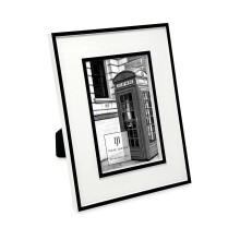 Isaac Jacobs 4x6 White w/Black Vertical & Horizontal Double Border Picture Frame w/Black Fabric Easel Wall-Mountable Made for Tabletop & Gallery Ho