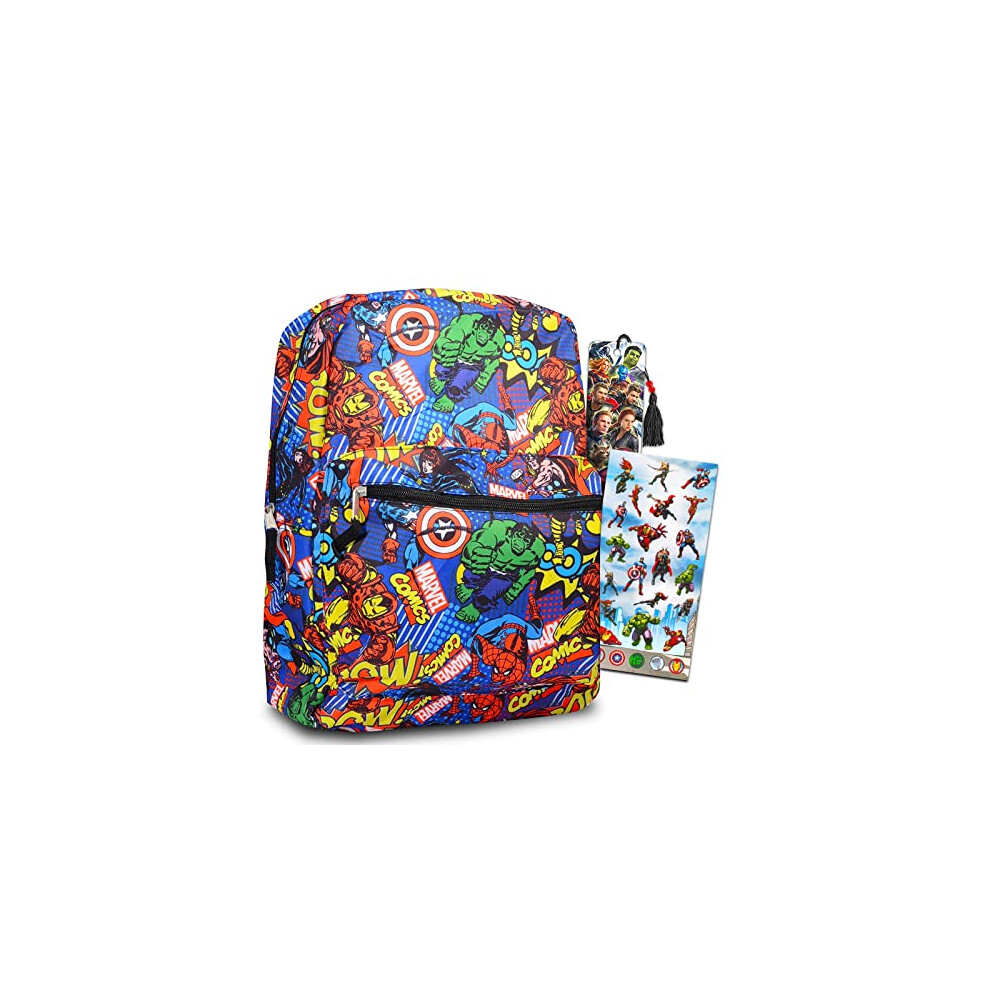 Marvel Shop Avengers 16 inch Backpack School Supplies For Boys  Kids - 3 Pc Bundle With Avengers School Bag  100+ Superhero Stickers And Bookmark Aven
