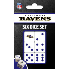 MasterPieces Game Day - NFL Baltimore Ravens - 6-delige dobbelstenenset met teamlogo - D6 standaardformaat
