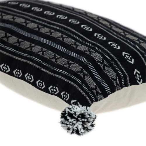 Black And Gray X Pom Throw Pillow 1