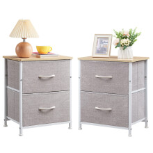 Somdot Nightstands Set of 2 with 2 Drawers Bedside Table Small Dresser with Removable Fabric Bins for Bedroom Nursery Closet Living Room - Sturdy Ste