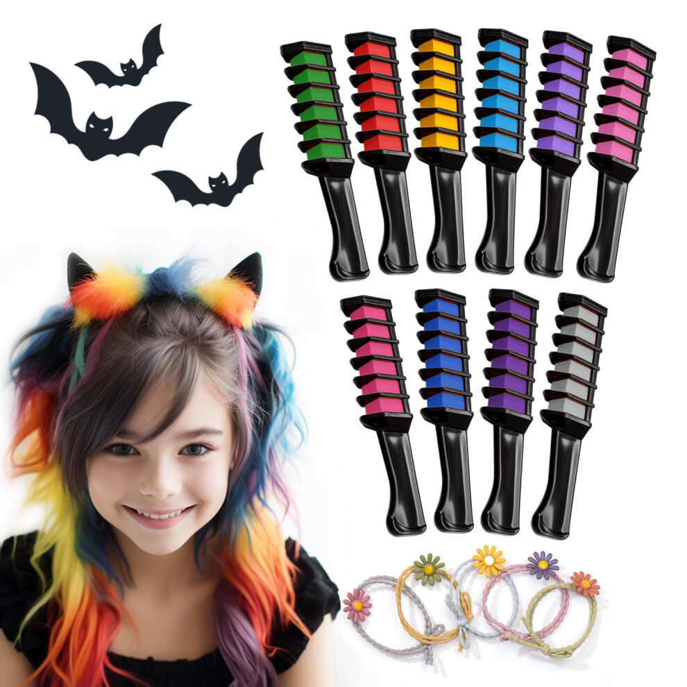 Magicat 10 peines con tizas para el pelo Premium I 10 colores diferentes y 5 coleteros I regalos de cumpleaños niñas, colegio, comuniones I tiza temporal lavable I no tóxico-image
