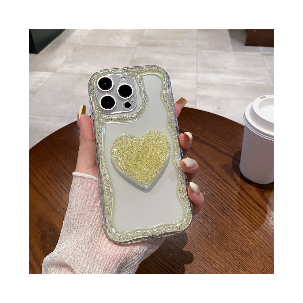 (, For Iphone 14) Glitter Diamond Heart Holder Phone Case For Iphone Yellow 967855154534