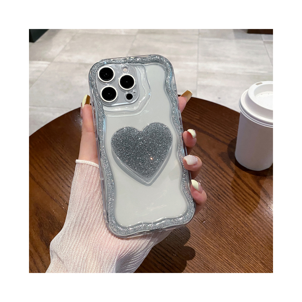 (, For Iphone 14) Glitter Diamond Heart Holder Phone Case For Iphone Black 967855154572