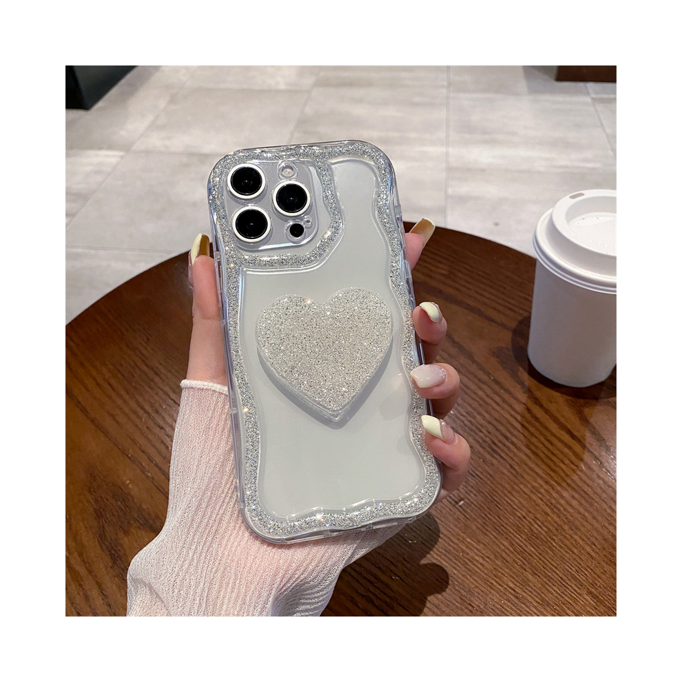 (Silvery, For Iphone 16) Glitter Diamond Heart Holder Phone Case For Iphone 967855155067