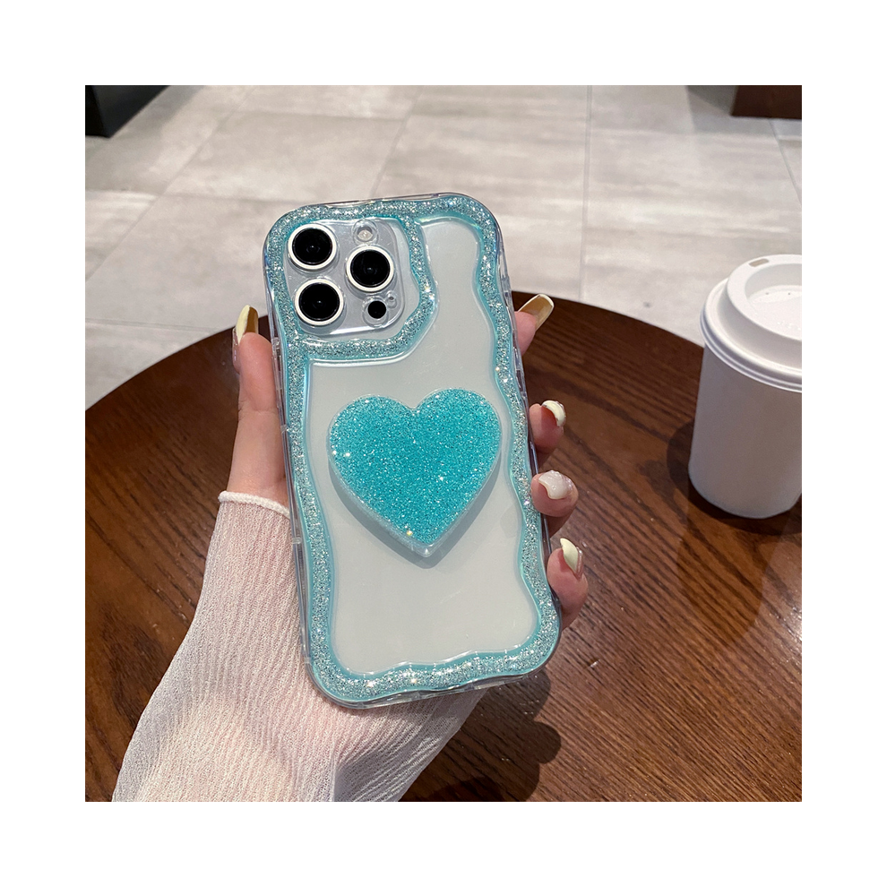 (, For Iphone 15 Promax) Glitter Diamond Heart Holder Phone Case For Iphone Blue 967855155524