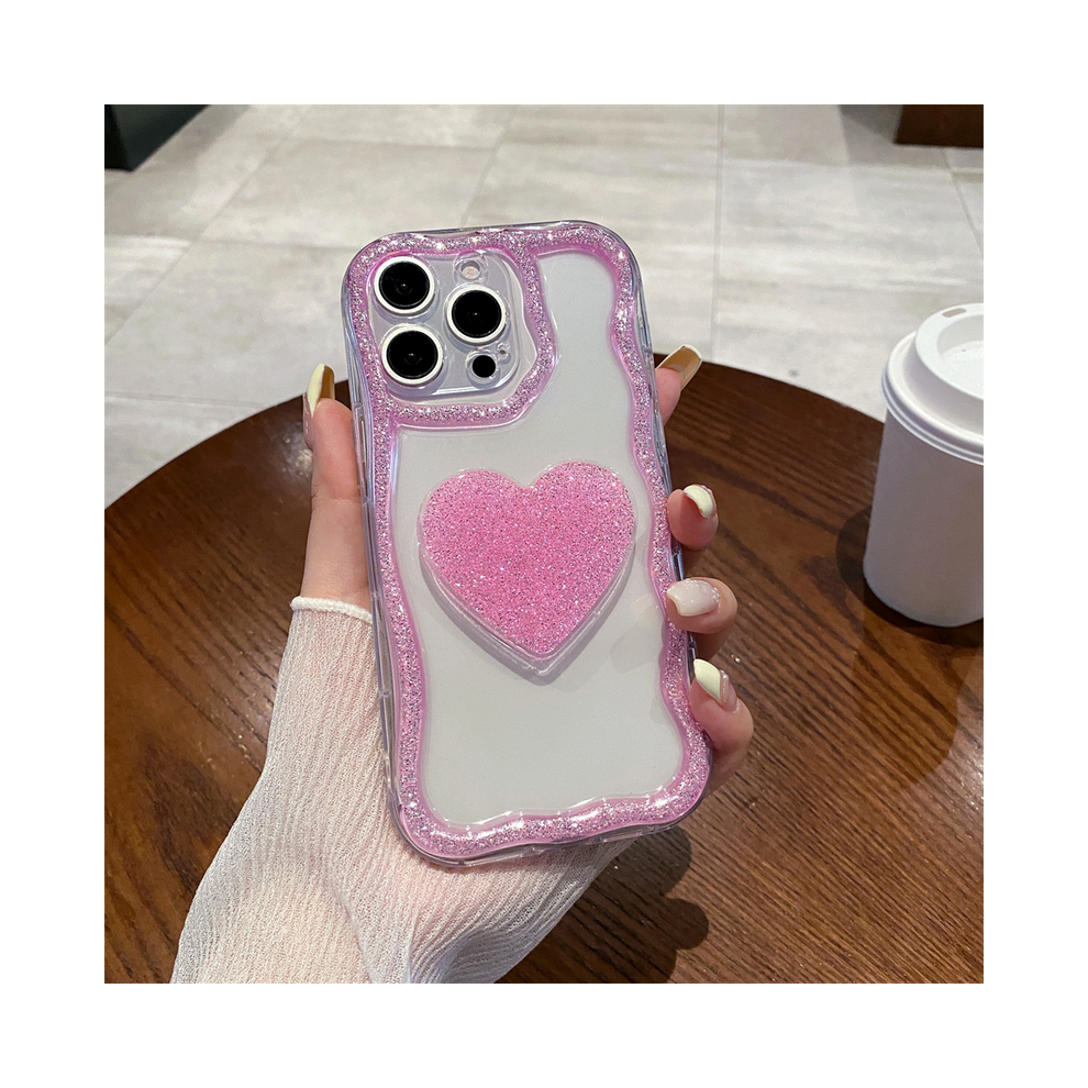 (, For Iphone 11) Glitter Diamond Heart Holder Phone Case For Iphone Pink 967855155593