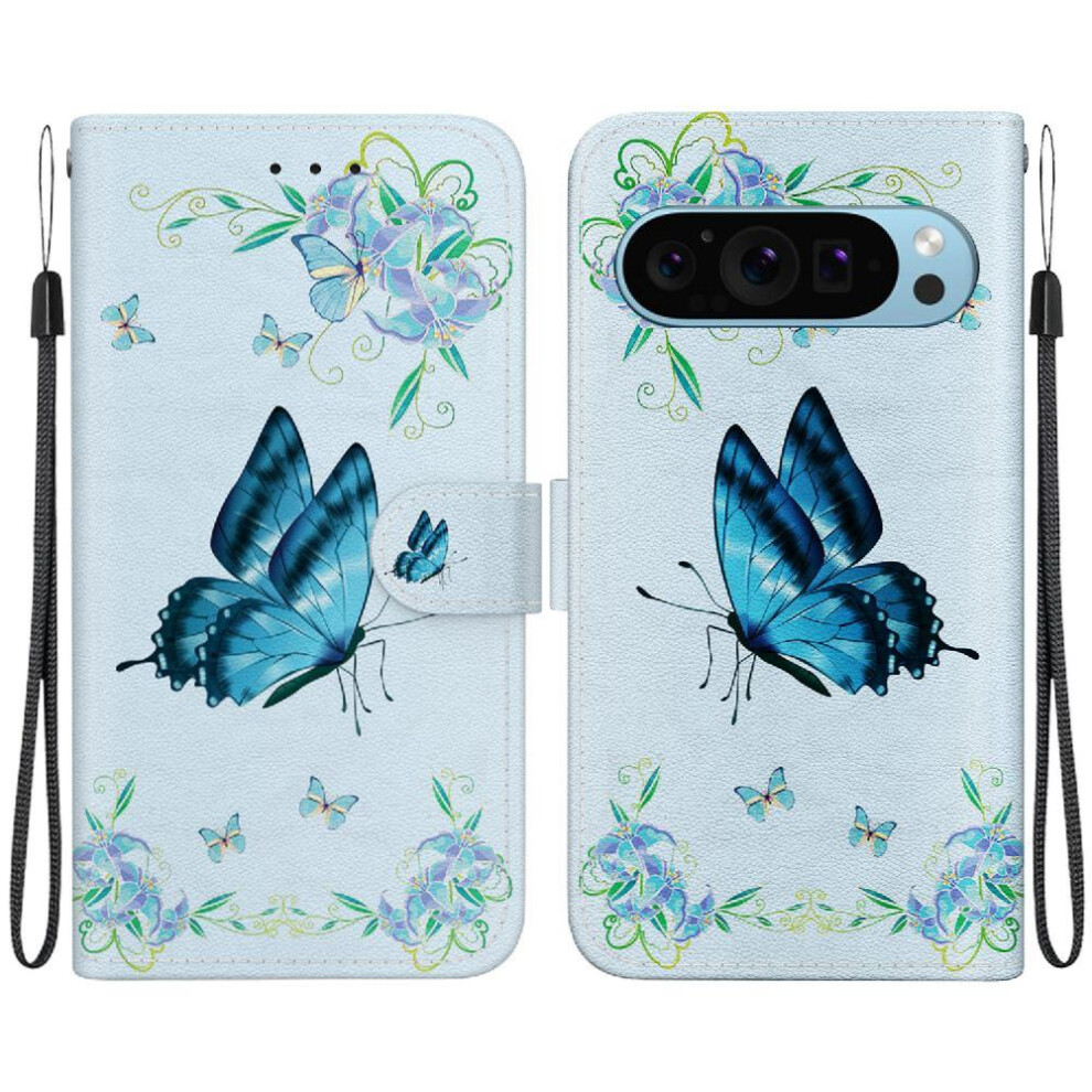 (C11 ) Case For Google Pixel 9 Pro Xl Pu Leather Card Slots Wallet Butterfly Flower Painted Magnetic Closure 764490344586