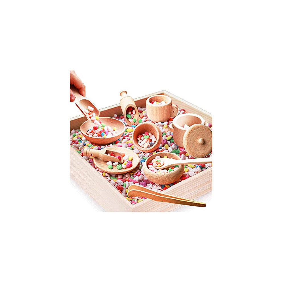 12 Szt. Drewniany Pojemnik Na Narzedzia Sensoryczne 1 Drewniane Pudelko + 11 Narzedzi Sensorycznych Dla Malych Dzieci I Dzieci W Wieku Przedszkol-image