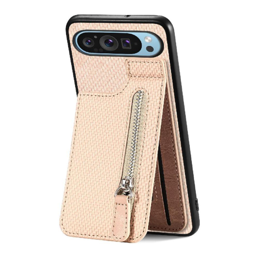 (Creamy ) Case For Google Pixel 9 Pro Xl Crad Slot Magnetic Car Mount Stand Wallet Zipper White 764490345057