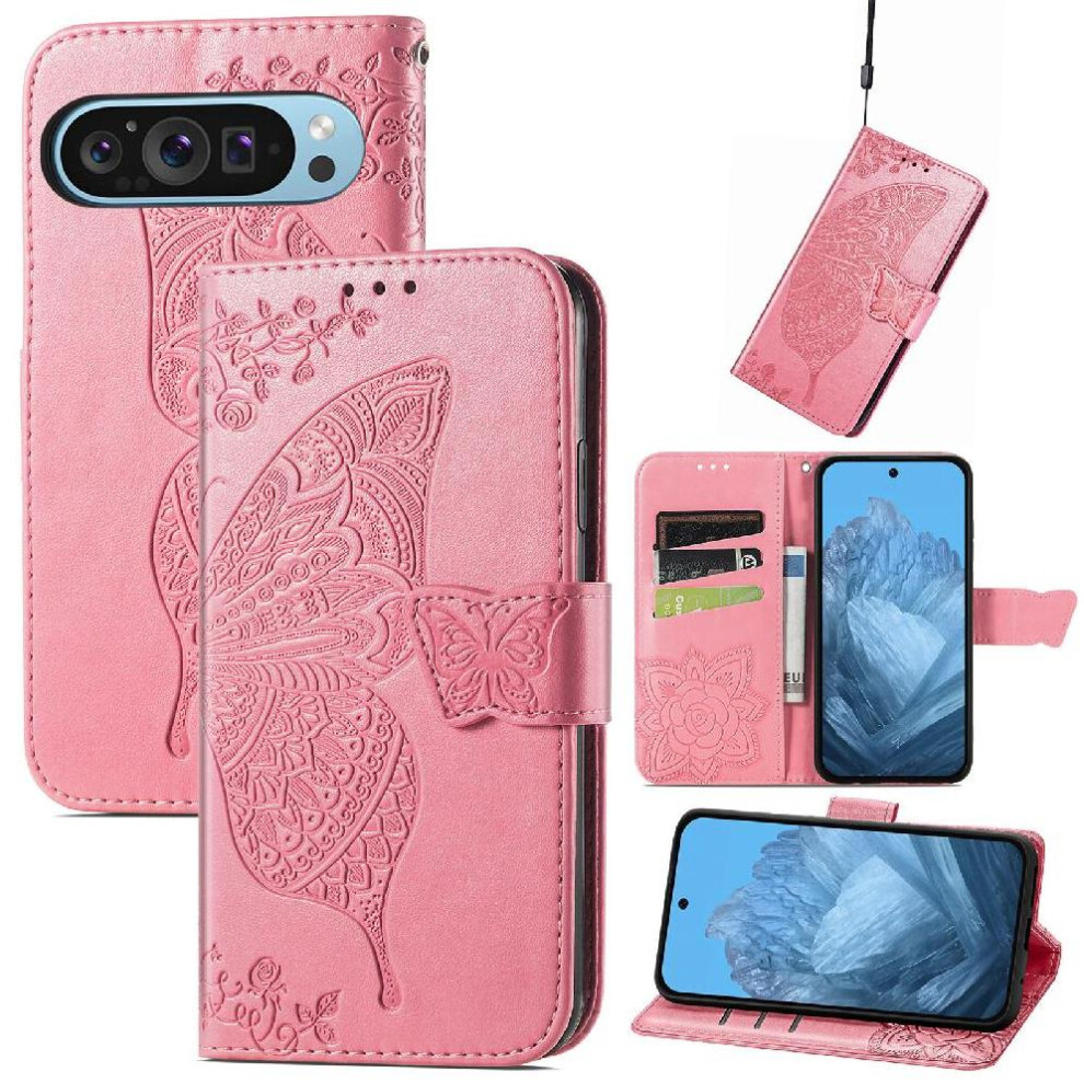 (Pink) Flip Case For Google Pixel 9 Pro Xl Butterfly Business Wing Multi-Color Wallet Pink 764490345149
