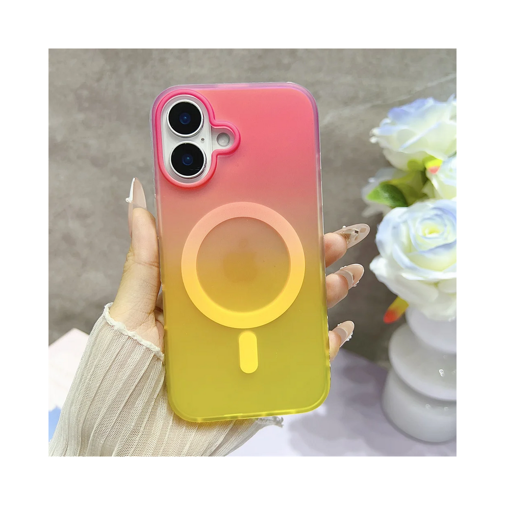 (Pink Yellow, For Iphone 13 Promax) Magsafe Magnetic Matte Gradient Case For Iphone 16 Pink,Yellow 931287565947