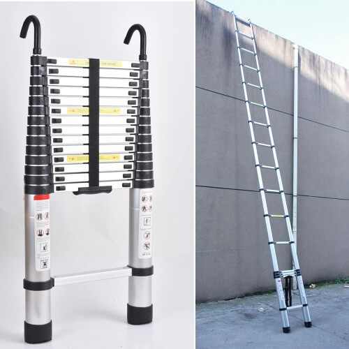 Multi-Purpose Folding with Detachable Hooks, Stainless Steel Ladders 14 Adjustable Steps, Extendable Resistant Foldable Ladder, Max Load 150kg