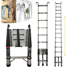 Telescopic Ladder with Hooks, 4.4M Attic Ladders Stainless Steel Folding Ladder 14 Steps, Muilti-Purpose Foldable & Extendable Ladder with EN131