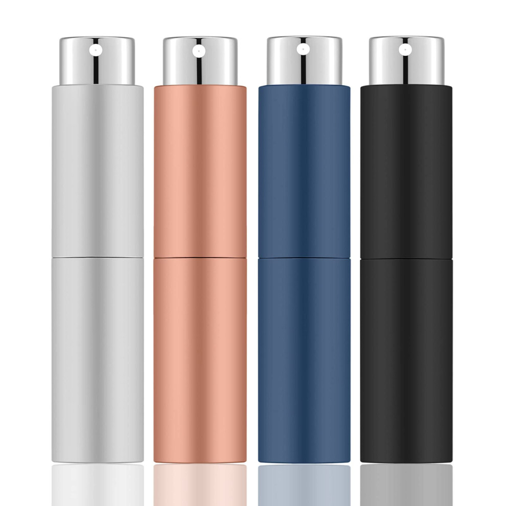 Lil Ray Lot De 4 Mini Vaporisateurs De Parfum Portables 8 Ml, Rechargeables, Pour Voyage, Avec Design Torsad (Noir Mat, Or Rose, Bleu Et Argent)-image
