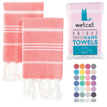 Serviettes de main turques Wetcat avec boucle suspendue (20 x 30) - Ensemble de 2 100% coton doux - serviettes de cuisine boho pre-lavees - servi