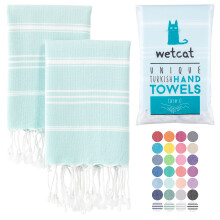 Serviettes de main turques Wetcat avec boucle suspendue (20 x 30) - Ensemble de 2 100% coton doux - serviettes de cuisine boho pre-lavees - servi