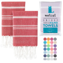 Serviettes de main turques a Wetcat avec boucle suspendue (20 x 30) - Ensemble de 2 100% coton doux - serviettes de cuisine boho pre-lavees - ser