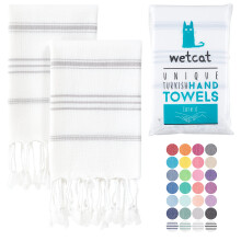 Serviettes de main turques Wetcat avec boucle suspendue (20 x 30) - Ensemble de 2 100% coton doux - serviettes de cuisine boho pre-lavees - servi