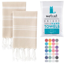 Serviettes de main turques Wetcat avec boucle suspendue (20 x 30) - Ensemble de 2 100% coton doux - serviettes de cuisine boho pre-lavees - servi