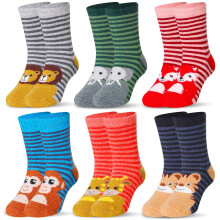 Eocom Lot de 6 paires de chaussettes d'hiver chaudes en laine pour enfants Motif animaux (rayures, 1-3 ans)