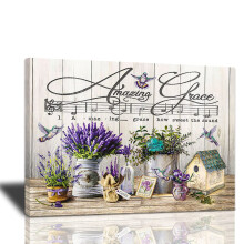 Purple lavender salle de bain mur art ferme de ferme incroyable Grace Hummingbird Pictures de mur chretien foi citations inspirantes toile peintu