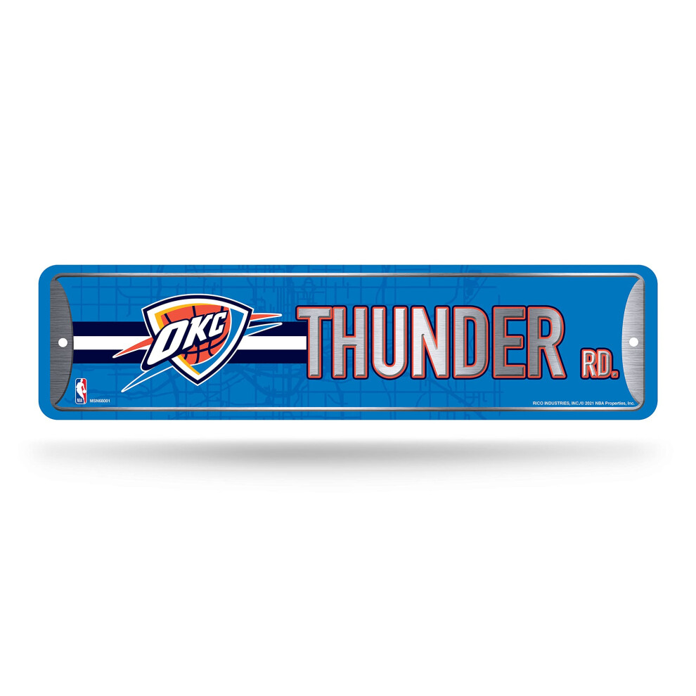 Rico Industries Segnale Stradale In Metallo Con Motivo Nba Oklahoma City Thunder Home DéCor (10,2 X 38,1 Cm), Ideale Per Casa, Ufficio, Camera Da Letto E Grotta Degli Uomini - Made In Italy-image