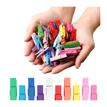 Clothes Pins  Small Clothes Pins for Photos  1.4 ' ' 100 PCS Natural Birchwood Mini Clothes Pins  Strong Springs Colorful clothespins with Storage Bag