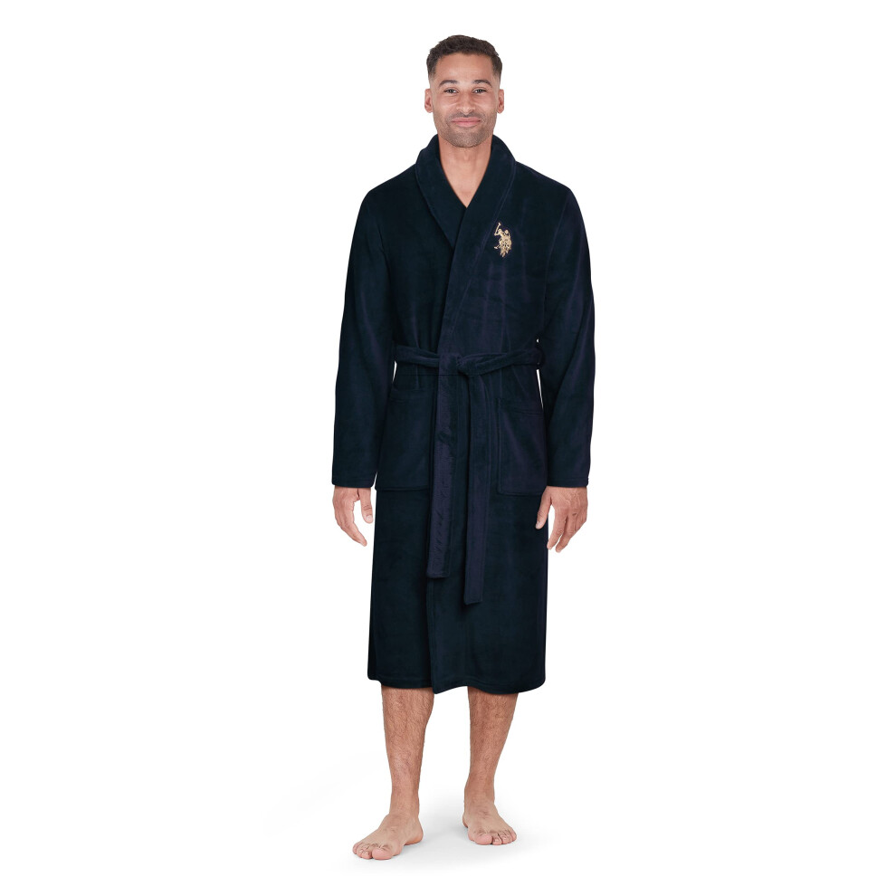 Peignoir homme US Polo Assn. - Peignoir polaire moelleux     col ch   le, taille L     XL, bleu maritime