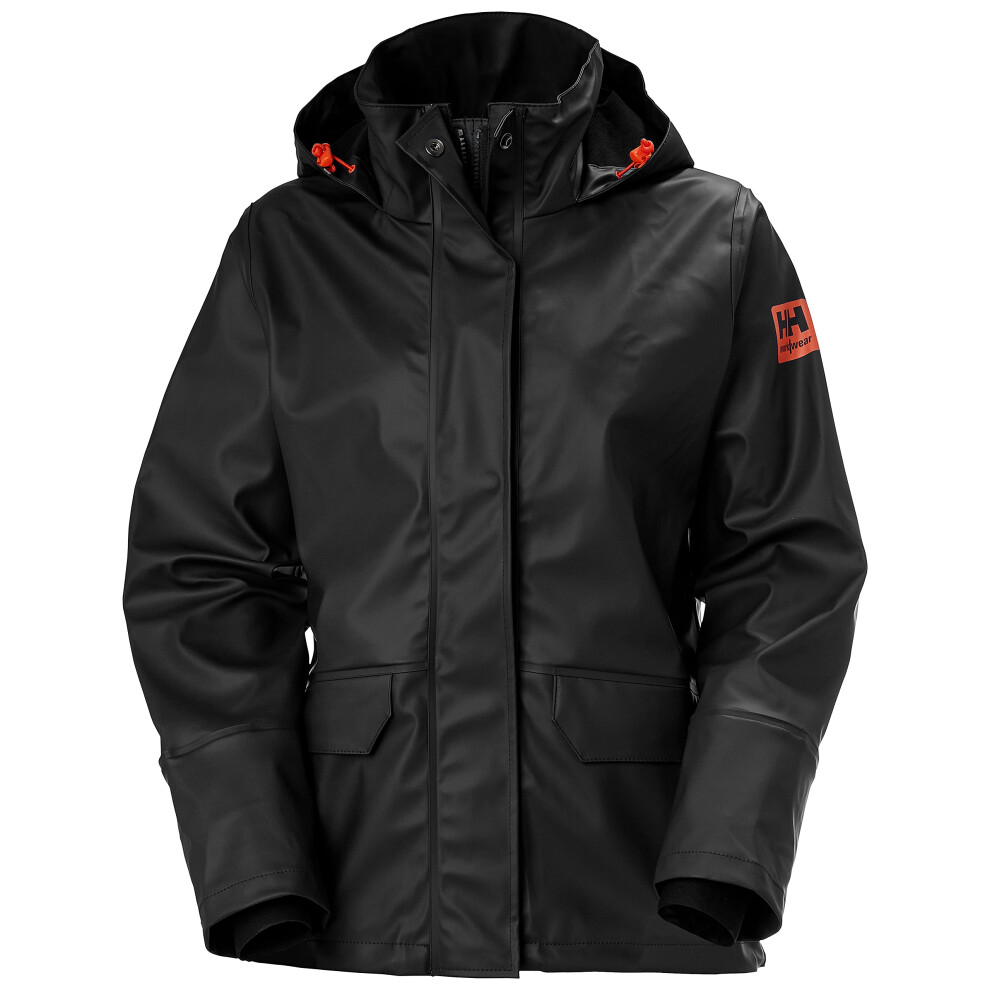 Helly-Hansen Womens Luna/Gale Waterproof Rain Jacket with Adjustable Packable Hood in Collar  Pockets  and Neoprene Cuffs  Black X-Large
