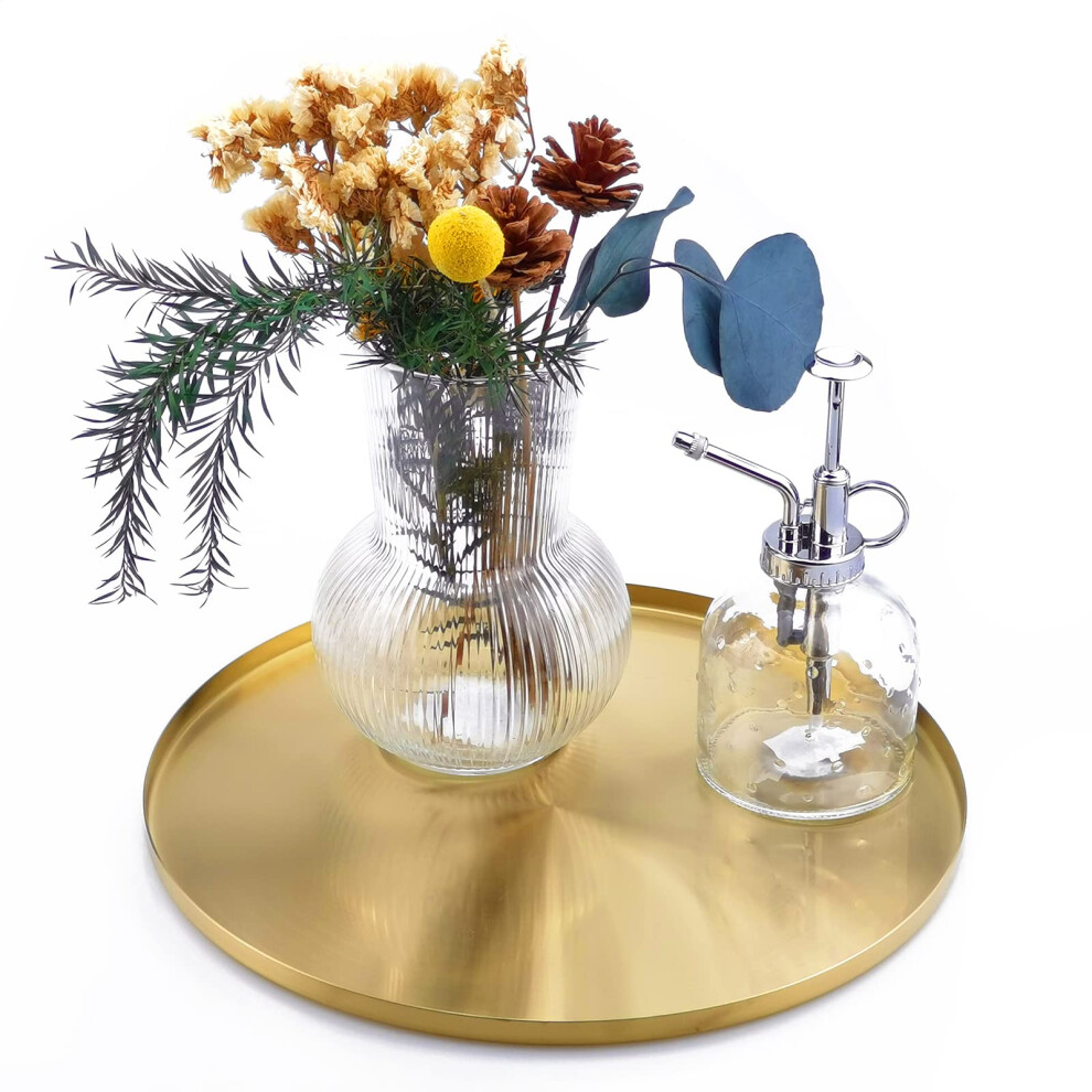 FREELOVE Brass Gold Serving Tray  Circle Round Decorative Platter  Metal Brushed Decor Plate  12 inch Golden Circular Server  Decoration for Bar Vanit-image-OPC-PFPSNBG-NEW