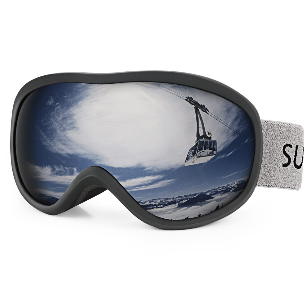 Supertrip Snow Ski Goggles Anti-Fog 100% UV Protection Snowboard Skiing Goggles Black Frame/Gray Lens vlt 10%