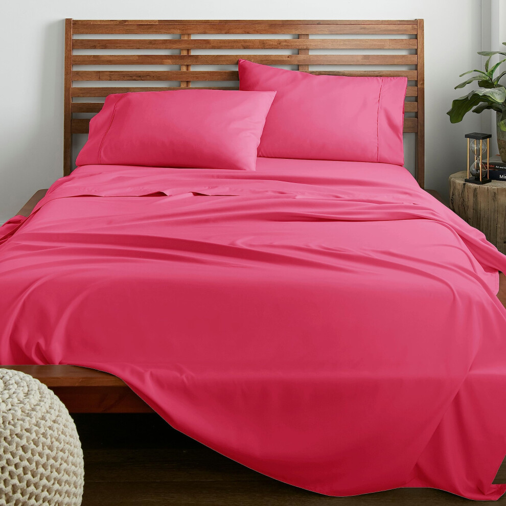 American Home collection Deluxe 4 Piece Bed Sheets Set Deep Pocket Extra Soft Microfiber Wrinkle Free Sheets Easy care Full Pink