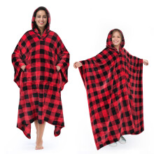 Tirrinia Buffalo a cuadros Capucha Poncho Maneta Fleece envoltura porttil con capucha y bolsillo clido acogedor para mujeres adultas hombres nios