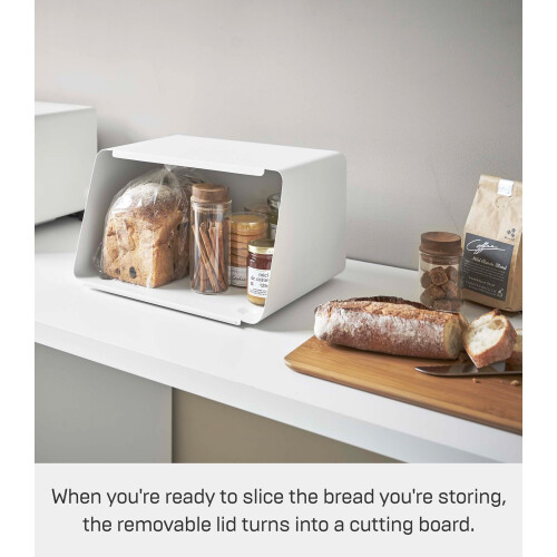 Caja de pan - YAMAZAKI - Tower Bread - Acero y bambú - Blanco - Tapa extraíble 2
