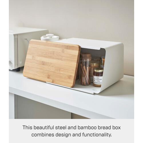 Caja de pan - YAMAZAKI - Tower Bread - Acero y bambú - Blanco - Tapa extraíble 1