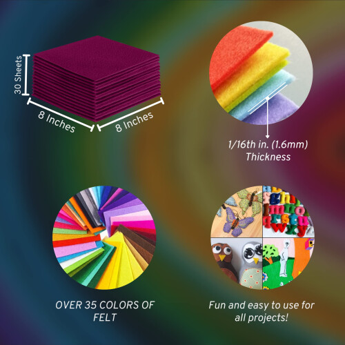 Folhas de Feltro Acrílico FabricLA para Artesanato - Precut 8" X 8" Polegadas (20cm X 20cm) 1