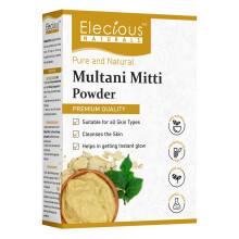 Elecious Polvo de Multani Mitti Natural 100% para Exfoliar, Suavizar y Nutrir Piel y Cabello 200gm
