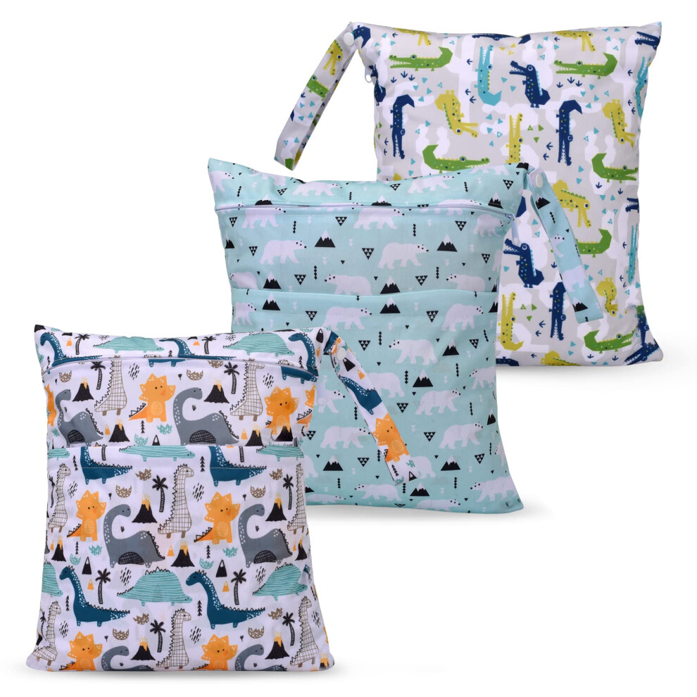 3Pcs Cloth Diaper Wet Dry Bags Waterproof Reusable With Two Zippered Pockets Travel Beach Pool Daycare Soiled Baby Items Yoga Gym Bag For Swimsu Eaxin